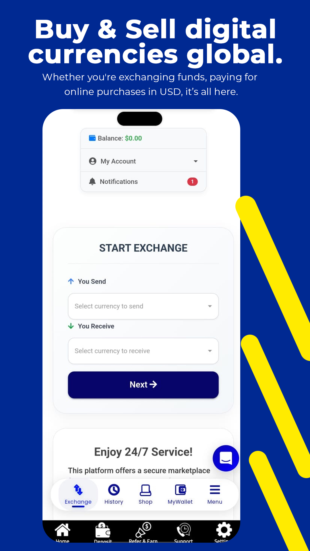 ChinaitechPay app screenshot showing mobile dashboard